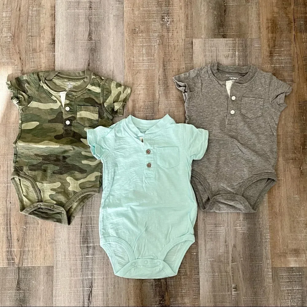 Carters henley onesies - set of 3